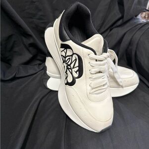 Alexander McQueen White and Black Sneakers with Tribal Design